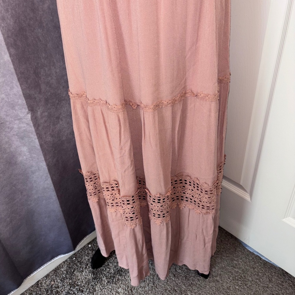 ZESICA Sz Small Dusty Rose Boho Summer Strapless Lace Beachy Flowy Maxi Sundress - Picture 2 of 11